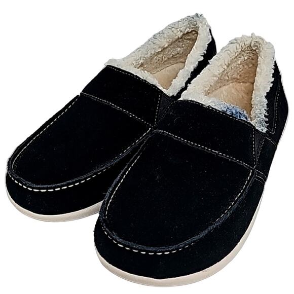 Spenco Fiesta Black White Fur Lined Slipper/Shoes Orthopedic Wm Size 9B - Defect - Picture 1 of 12